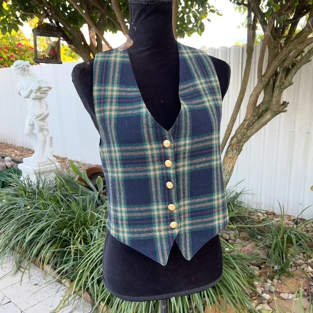 Vintage Plaid Button-Up Vest - Picture 3 of 7